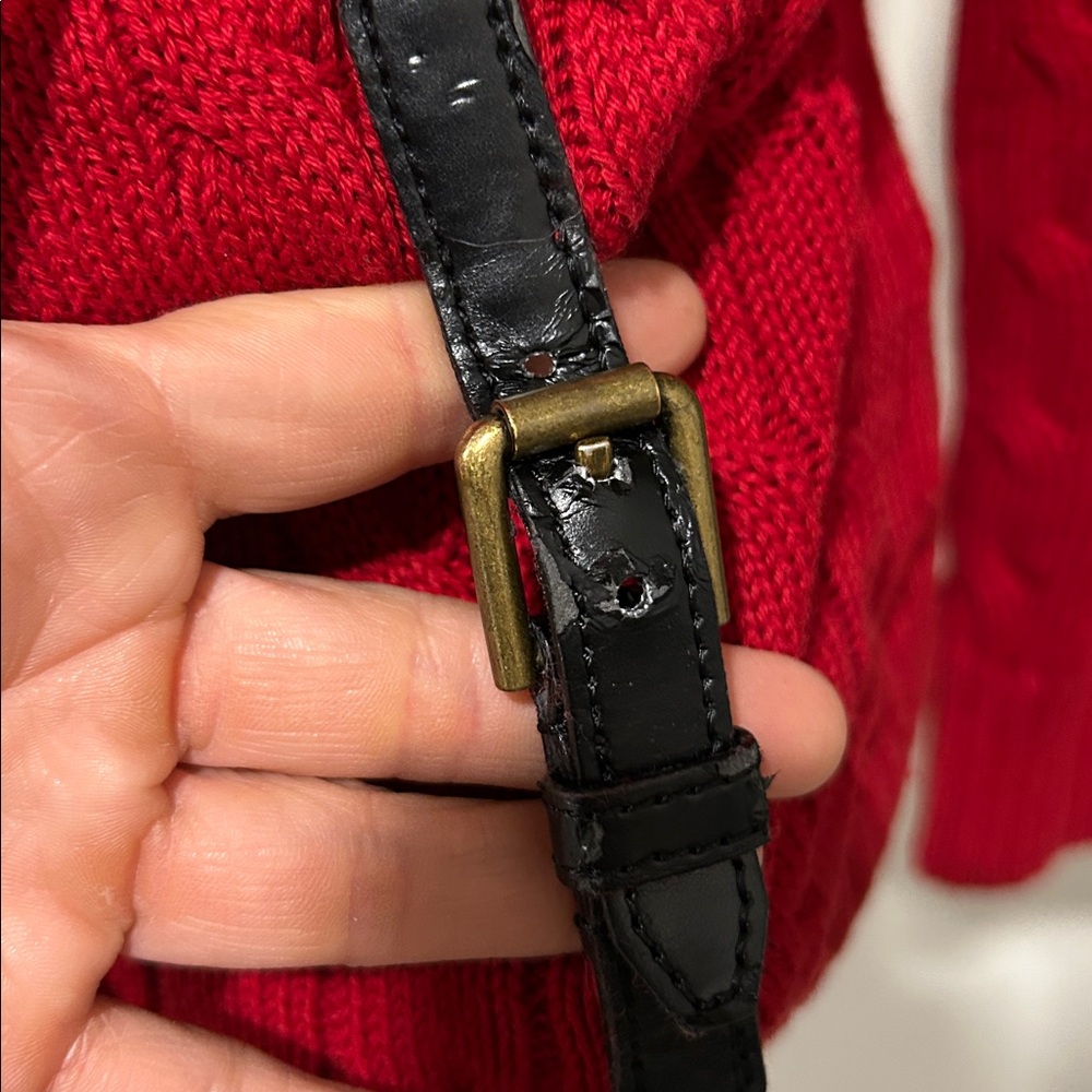Lauren Ralph Lauren Sweater Womens S Red Cable Full Zip Brass Buckles Pockets - Picture 3 of 10